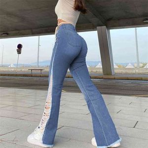 Skinny Y2K Flare Jeans Pour Filles Déchiré Denim Pantalon Femme Mode Vintage Taille Haute Pantalon Harajuku Capris 210708