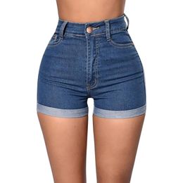 Skinnyjeans shorts vrouwen zomer hoge taille mini korte jeans gerold strakke dames denim pantalones cortos 240415