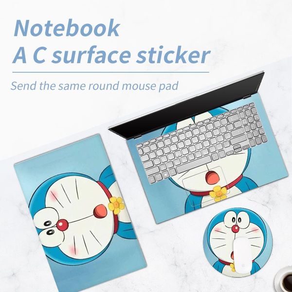 Skins DIY Doraemon Autocollant de peau pour ordinateur portable Film imperméable pour ordinateur portable et tapis de souris gratuit 12/13/14/15,6/17 pouces Autocollant de dessin animé personnalisé