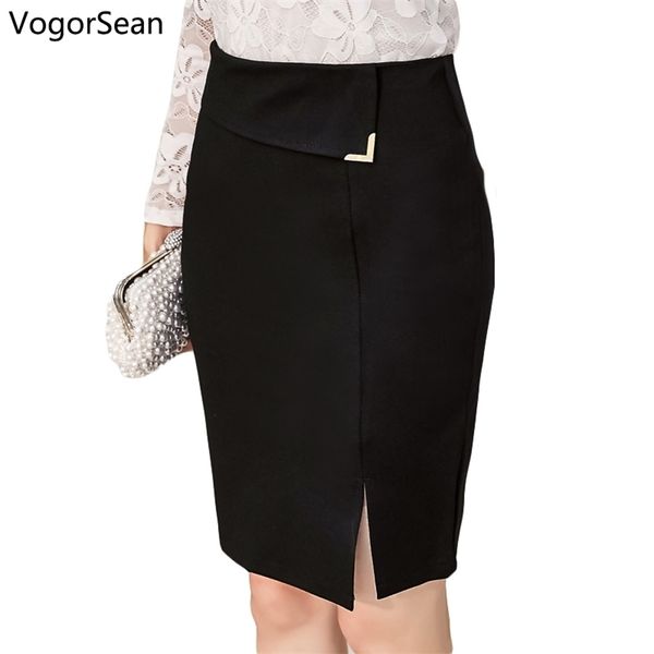 Falda para mujer delgada sexy oficina formal falda falda faldas elástico cintura alta negro paso lápiz saias ol faldas para mujeres trabajo 210306