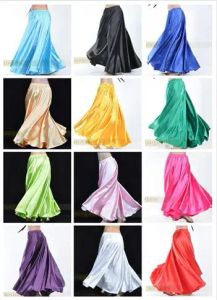 Falda 1 unids/lote, nuevo estilo, falda larga de satén brillante sexy para mujer, falda oscilante, traje de danza del vientre para mujer, 14 colores