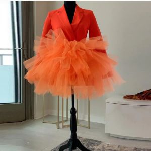 jupe 2020 Image réelle chaud Orange Mini Tulle jupes à volants courte Tutu jupe femmes élastique sur mesure printemps Tulle jupe