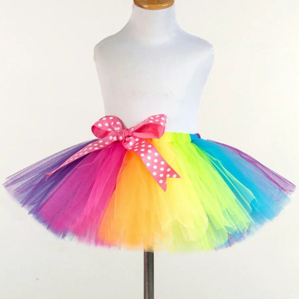 falda 212 años de niña fiesta de la fiesta arcoirbow tul tule lolita tutu Pettiskirt Kids Peticoat subskirt para niños Vista de pelota Mini falda