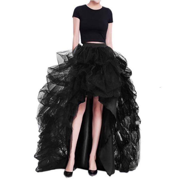 Jupe trapèze en Tulle longueur au sol, Maxi superposée, taille haute, noire, bouffante, fête en boîte de nuit, mariage, 230322