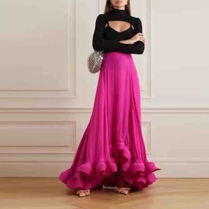 Rok Charmant Fuchsia Lange Rok Vloerlengte Hoog Laag Saias Meisjes Bruiloftsgast Feestjurken Dames Formele kleding Dames A-lijnrokken