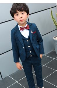 Rok Kind Blazers Pak Goede Kwaliteit Kinderen Pakken Geruite School Jongens Set Bruiloft Bloem Jongen Pakken Blauw/paars Jas Vest Broek Shirts