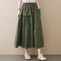 jupe coton lin taille haute finigne arbre comestible mode jupes d'été lâches jumies décontractées de style coréen.
