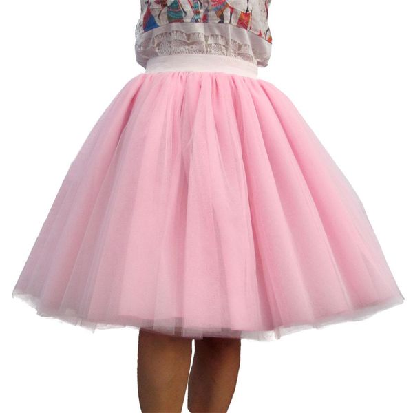 Falda Falda de tul hecha a medida para mujer, vestido de baile blanco, rosa y negro de 6 capas, Falda Midi de cintura alta hasta la rodilla, faldas tutú de talla grande