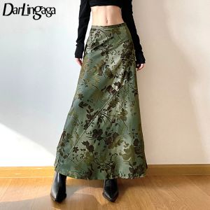 Darlingaga Grunge Fairycore Y2K Vintage jupe longue femmes esthétique fleurs impression Chic robe d'automne 2000a vêtements taille basse