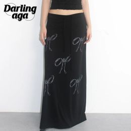 Darlingaga Harajuku jupe longue à cordon de serrage pour femme gothique imprimé nœud foncé droite ample Maxi jupes Y2K bas coréen
