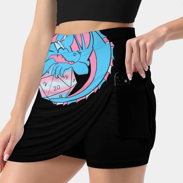 falda Dnd Trans Pride Dragon Dice, falda de mujer D20 con bolsillo falda Vintage estampado una línea faldas ropa de verano Dnd Dungeons