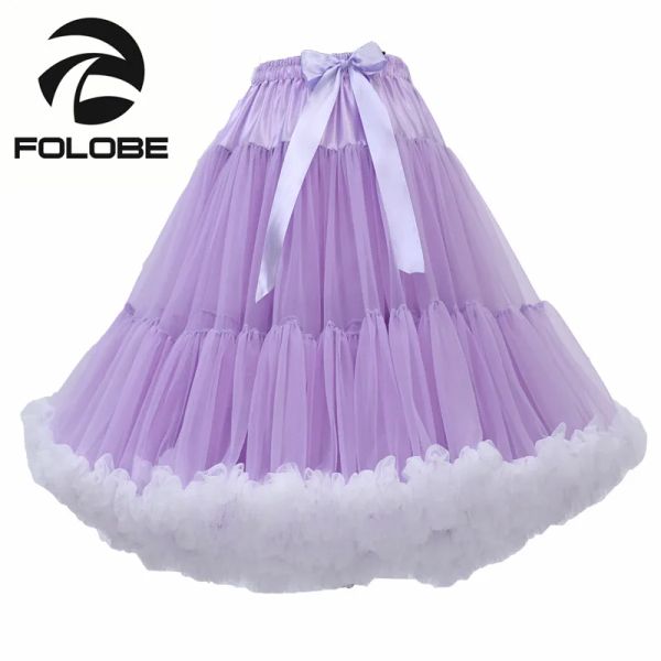 falda folobe luz púrpura ruffles para mujer faldas tutú suave ballet hinchazón faldas de tul de tul