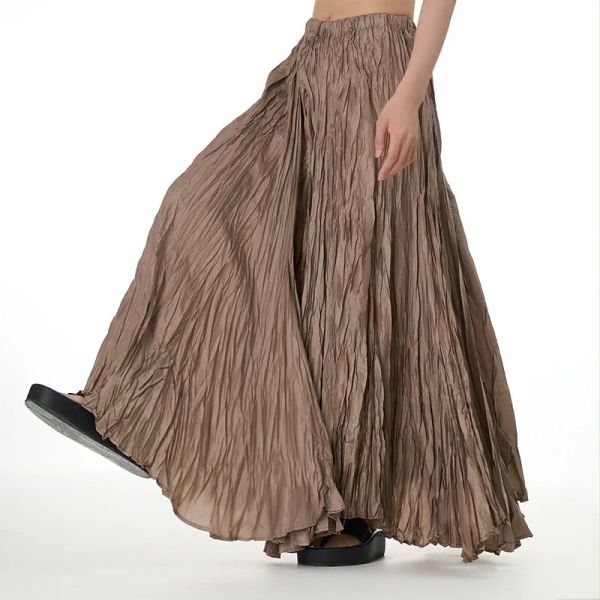 Falda Falda larga arrugada fluida y drapeada de Color sólido de talla libre, novedad de verano 2023, faldas holgadas de talla grande para mujer, faldas grandes ajustadas con vuelo