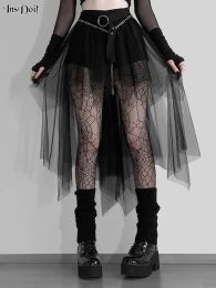 Jupe InsDoit gothique robe en maille foncée mini jupes voir à travers nœud fée Grunge Y2K femmes mode taille haute Club fête jupes courtes 2023