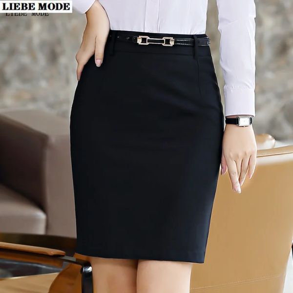 Falda para mujer Ropa de trabajo formal Falda lápiz Faldas ajustadas de oficina Tallas grandes Negro Gris Azul marino Faldas cortas de negocios para mujer 5XL