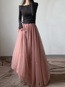Falda tul en capas s color sólido elástico aline aline flowy malla larga fiesta casual streetwear 230508