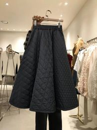 Rok Losse Herfst Winter Dikke Grote Schommel Elastische Hoge Taille Zwarte Rok Vrouwen Gewatteerde Argyle Plaid Casual Retro Mujer Faldas wild