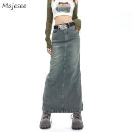 Jupe Maxi Denim jupes femmes automne américain rétro Streetwear Y2k collège jeunes filles Chic longue Faldas Sexy Mujer droite Hipster