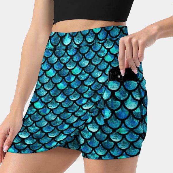 Falda sirena escalas faldas azul turquesa moda mujer 2022 falda pantalón minifaldas Oficina Falda corta sirena cuento de hadas escala