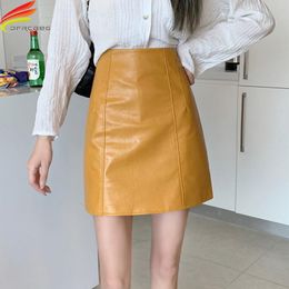 jupe Nouveau 2021 Automne Pu Jupe En Cuir Femmes avec Doublure Style Coréen Décontracté Taille Haute Mini Jupe Marron Jaune Blanc Noir Rose Faldas