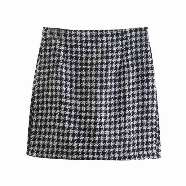 Jupe Plaid Summer Femme Taille Haute Élégante Rétro S Bureau Filles Évasée Mini Femmes Invisible Zip 210520