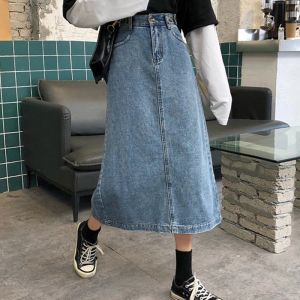 Jupe Rimocy Korean Style Button Jupe en jean pour les femmes 2022 Spring High Taist Split Jeans jupes femme Loose Lot Long Crayer Jirts Mujer