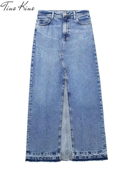 Jupe s Denim jupe bleu côté fendu décontracté taille haute hanche paquet Midi femme 2023 printemps été mode Streetwear 230901