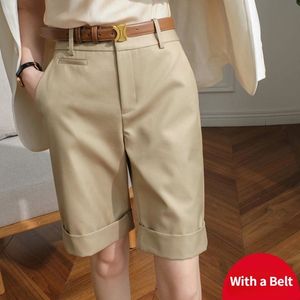 Jupe d'été Shorts taille haute longueur genou pantalon droit avec ceinture bureau kaki blanc noir décontracté pantalon court mode 230825