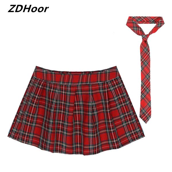 Falda colegialas juego de rol disfraz vestido elegante traje de baile cremallera a cuadros plisado mini falda corbata conjunto sexy cosplay uniforme 231123