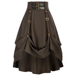 jupe Sd femmes Goth Steampunk jupe taille haute Stretch Midi Aline jupe avec poches Renaissance longueur réglable Punk jupes A30