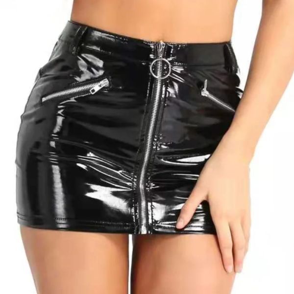 Jupe Sexy en cuir PVC pour femmes, jupe courte noire, taille haute, Aline, Mini jupes Y2K, Streetwear, tendance pour filles