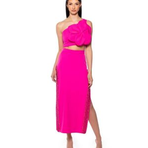 Rok sprankelende midi fuchsia rok amaranth enkel lengte kristallen kralen rokken met rits elke kleur plus size dames kleding voor feest