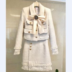 Rok pakken vrouwen runway luxe ontwerpers elegante kantoor dames formele tweed blazer jas mini rok 2 stuk set winter outfits1