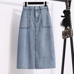 jupe Été nouvelle taille haute jupe en jean femmes mode grande poche fendue coréenne Midi jean jupe ample grande taille femme bas vêtements