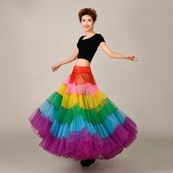 jupe Été femmes multicolore mince longue Tutu jupe Patchwork plissé grande balançoire robe de bal Dancewear Performance robe de mariée de mariage