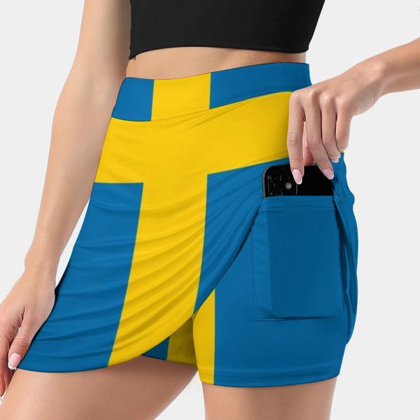 Falda camiseta con bandera sueca pegatina del equipo deportivo de Suecia falda de mujer con bolsillo oculto falda de tenis faldas de Golf faldas de bádminton