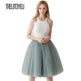 jupe Treutoyeu Design vintage midi tutu tulle jupe 6 couches gris + ciel bleu sexy punk punk pliped jupes femme faldas mujer moda 2020