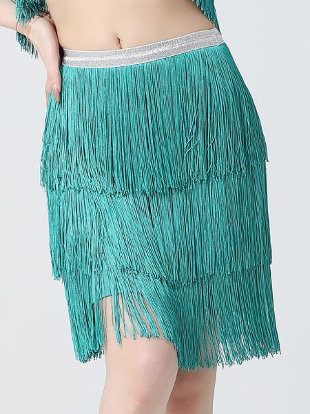 Jupe Turquoise frange moulante jupes crayon taille élastique femmes gaine extensible Mini gland Jupe dames Slim Jupe Saias Faldas