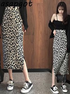 Jupe Vintage Slim taille haute Wrap Hip léopard tricoté jupe femmes côté fendu automne rue Faldas Mujer Moda mode sauvage 210610