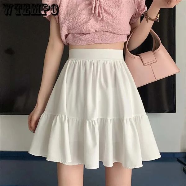 falda Falda Aline Blanca Mujer Dulce Estilo Preppy Simple Casual Cintura Elástica Delgada Sartenes De Seguridad Incorporadas Nueva Moda Verano Al Por Mayor