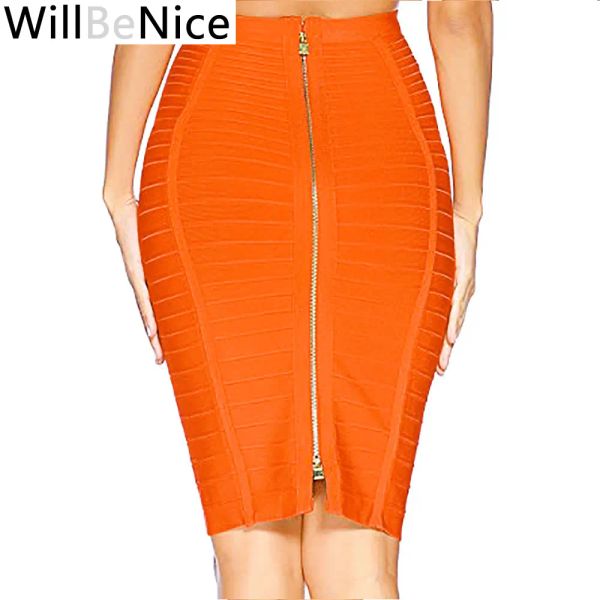 Jupe Willbenice Sexy pansement en gros Orange bleu noir jupe bandeau femmes genou longueur moulante jupes crayon