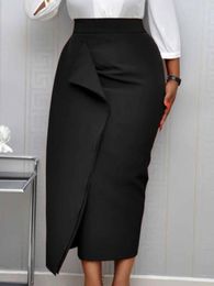 Rok Dames Zwarte Bodycon Kokerrokken Hoge Taille Slanke Midi Bescheiden Stijlvolle Vrouwelijke Pakket Hip Jupes Falad Officewear Elegante Mode