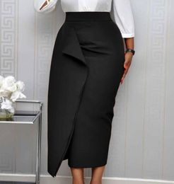Jupe Femmes Taille Haute Mince Midi Jupes Femme Noir Paquet Hanche Jupe Élégante 2021 Modeste Chic Indie Mode Moulante Jupes Crayon