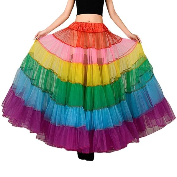 Falda Mujer multicolor Arco Iris Aline Maxi falda tutú plisada volante hasta el suelo enagua sin agujeros boda nupcial malla acampanada