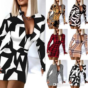 rok vrouwen geruite shirt jurken mode klassieke kleding lange mouw rits zipper v-hals rok hoge taille slanke bodycon jurk plus size kleding 2022