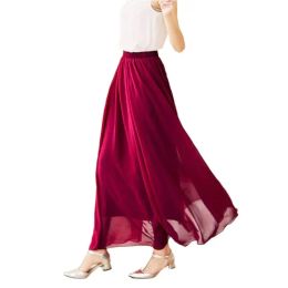 Rok Dames Elegante Hoge Taille Chiffon Rok Elastische Taille Casual Lange Maxi Rokken Saias 80/90/100cm 22 Kleur 2020 Zomer Herfst Nieuw