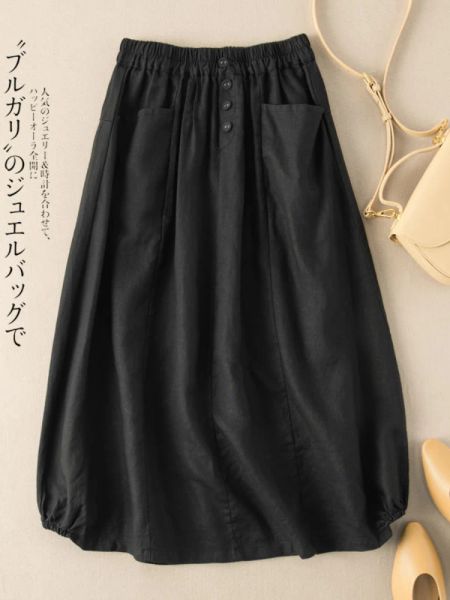 Falda de mujer, faldas rectas informales de lino y algodón, moda de mujer, faldas largas holgadas con botones de Color sólido para verano 2023