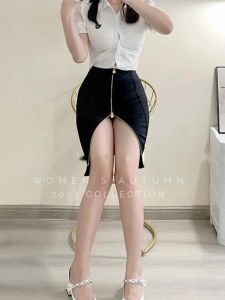 Jupe WOMENGAGA jupes Double tête fermeture éclair réglable jupe mi-longue pour automne hiver nouveau bureau dame chaude Sexy femmes coréennes ZZC7