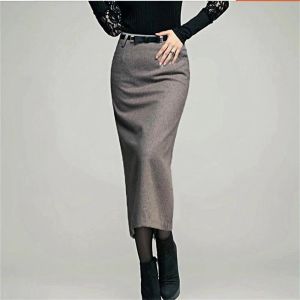 Falda xs5xl !! Outumn Winter New Women Skirt Woolen High Wistl Ol Slim Long Pencil Skirt