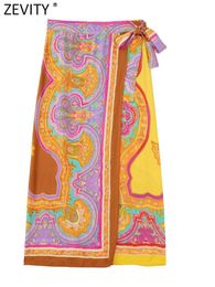 Jupe Zevity femmes Vintage Paisley Totem imprimé fleuri nœud noué paréo jupe Faldas Mujer dame Chic rétro décontracté Midi robes QUN2037